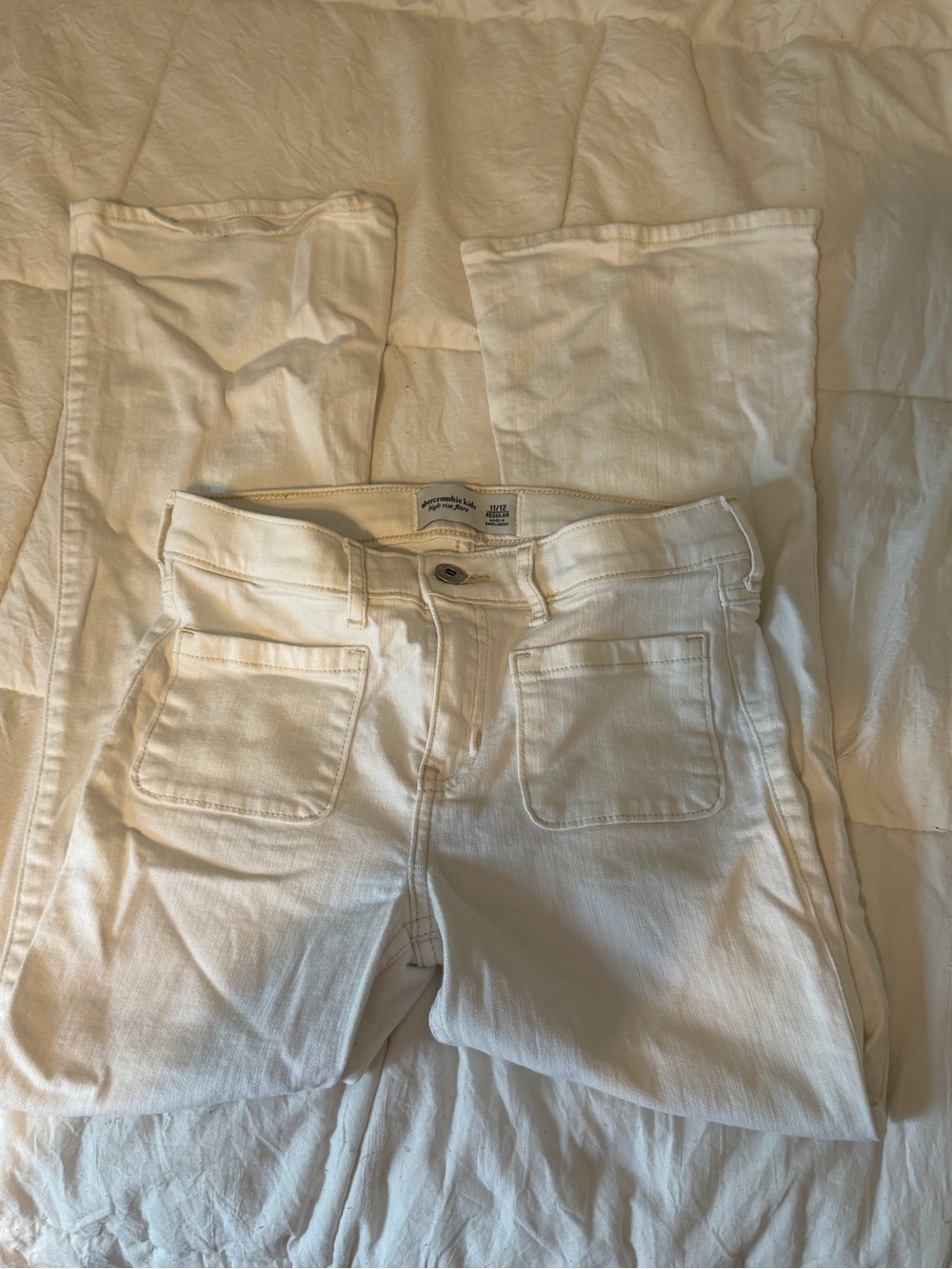 abercrombie kids Cream High-Rise Flare Jeans
